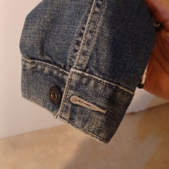 Guess Dark Denim Button 4 Pockets Jean Jacket Embellished Gold Large - Picture 4 of 5